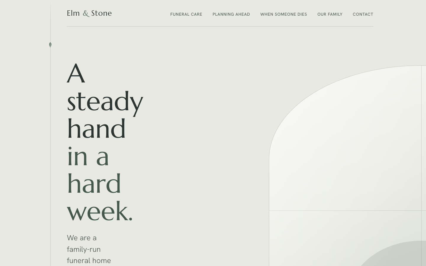 Elm & Stone funeral home calm landing page