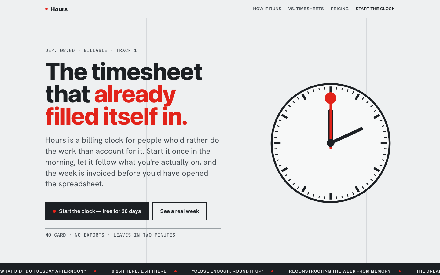 Hours billing SaaS landing page