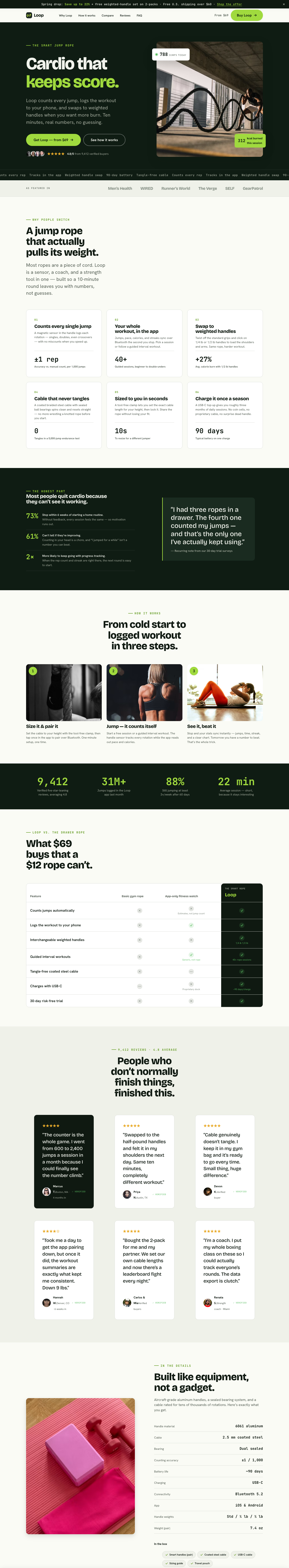 Loop direct-to-consumer fitness product landing page