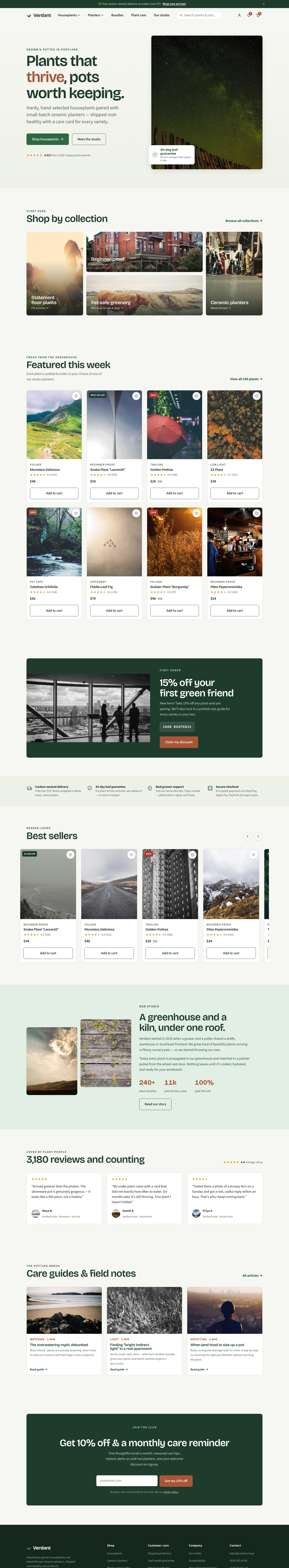 Verdant plant store e-commerce storefront design